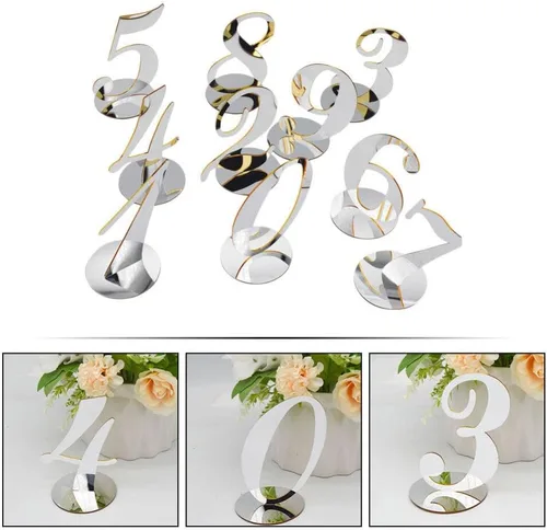Vista 8 de NUOBESTY 10 piezas de acrílico para números de mesa, elegantes tarjetas de números de asiento de boda, reutilizables, decoración de mesa