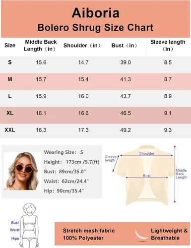 Vista 6 de Aiboria - Chaqueta de chifón para mujer, manga corta, parte delantera abierta, estilo bolero