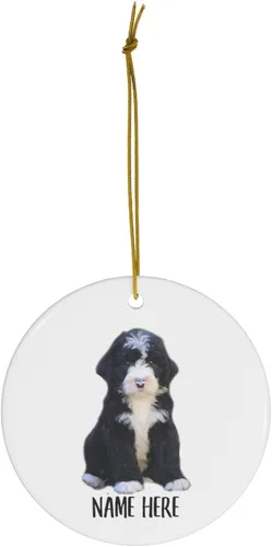 Vista 2 de Funny Bernedoodle Choco - Adornos para árbol de Navidad 2025, color blanco