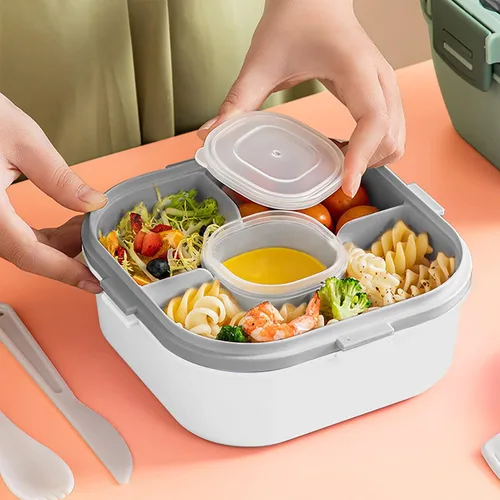 Vista 2 de Lonchera sellada para ensalada, contenedor de plástico para ensalada, para microondas, ensalada, lonchera, contenedor para aderezos de ensalada