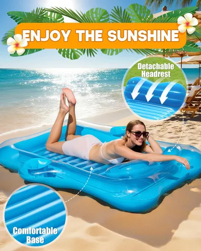 Vista 7 de Snowalva Inflatable Tanning Pool Lounger Float, Pool Floats Adult with Automatic Spray Cooling, 5 in 1 Suntan Tub Raft Floatie, Sunbathing Bed