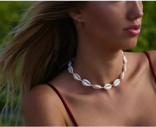 Vista 3 de CENAPOG Gargantilla de concha de Cowrie para mujer, collar de concha de Puka, collar de conchas marinas, joyería hawaiana de playa, Concha, concha