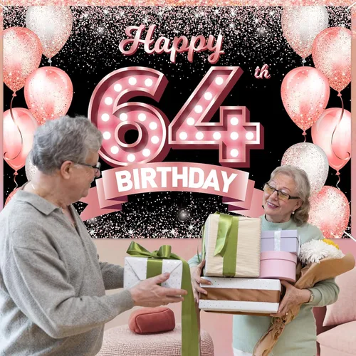 Vista 172 de Cartel de feliz cumpleaños décimo oro rosa, telón de fondo, saludos a 10 años, globos de confeti, decoración temática para niñas de 10 años