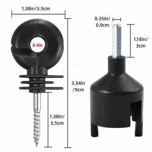 Vista 3 de 100 piezas de aislador eléctrico negro para valla con aislante de rosca, anillo de valla, poste de madera y 1 pieza de herramienta de zócalo