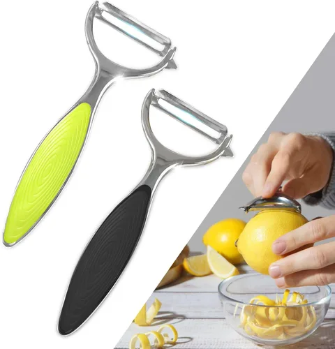 Vista 8 de Juego de pelado de frutas y verduras de acero inoxidable, cómodo mango antideslizante, pelador en forma de Y y I para papas, zanahorias, manzanas