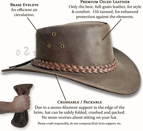 Vista 4 de Sombrero de cuero aceitado australiano Outback australiano vaquero australiano occidental para hombres y mujeres niños negro marrón WO HL11 EE. UU
