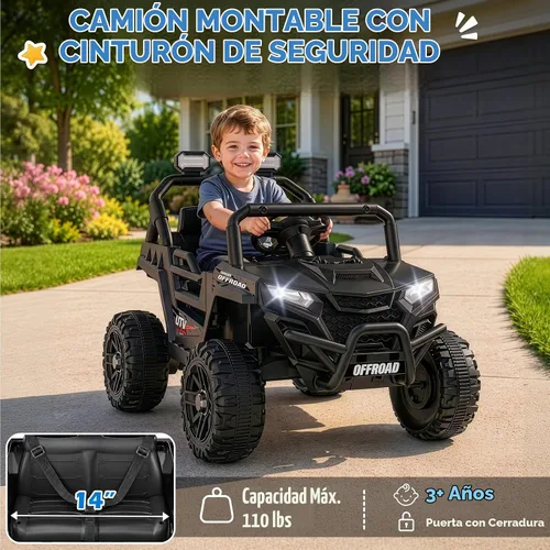 Vista 4 de Winado 12V Ride on Off-Road UTV, coche eléctrico para niños con control Negro