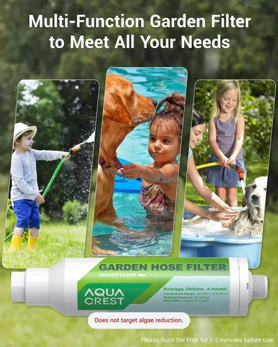 Vista 6 de AQUA CREST Filtro de agua para manguera de jardín para plantas, reduce en gran medida el cloro, el olor, mejora la salud de las plantas, ideal