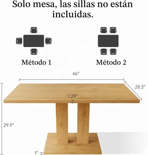 Vista 2 de HIPIHOM Mesa de comedor moderna de 46 pulgadas, mesa de cocina rectangular con acabado de roble, mesa de comedor compacta para 4, construcción