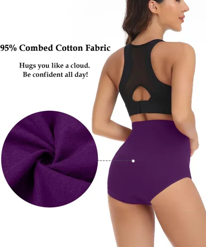 Vista 4 de wirarpa Ropa interior de algodón para mujer, de cintura súper alta, elástica, cobertura completa, paquete de 4