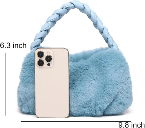 Vista 4 de ZOVYRON Bolso de mano esponjoso para mujer bolso de piel sintética con asa superior bolso de mano peludo lindo bolso de mano de felpa