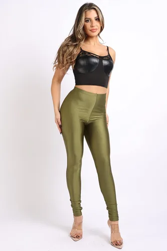 Vista 2 de TOO HOT FASHIONS Leggings elásticos para mujer, elásticos, ajustados, brillantes, neón, activos, para yoga, pilates, club, fiesta, tiro alto