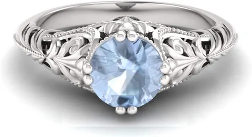 Vista 2 de Diamondere Anillo de compromiso con piedras preciosas naturales y certificadas en oro blanco de 14 quilates Anillo solitario estilo vintage