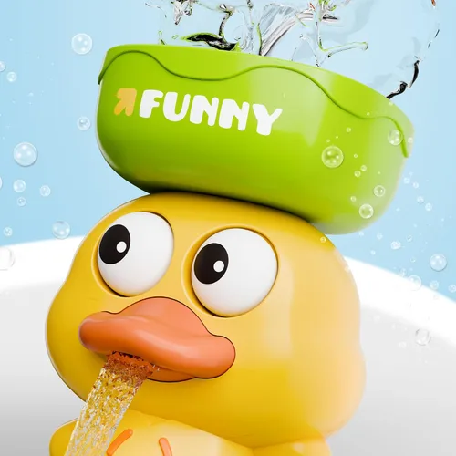 Vista 3 de iPlay, iLearn Juguete de baño para niños pequeños de 1 a 3 años, juguete de bañera de pato con ventosa, juego de bañera para niños, juego de ducha