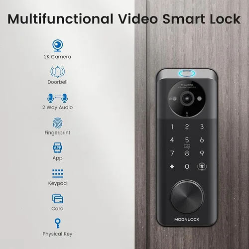 Vista 3 de Cerradura inteligente con cámara sin llave cerradura de puerta de entrada 2K Video WiFi cerrojo huella digital teclado aplicación Control remoto