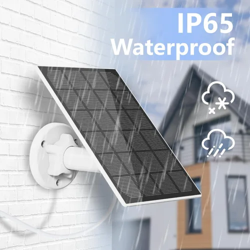 Vista 2 de GMK Panel solar de 3 W para cámara de seguridad, puerto USB-A de 5 V con cable de carga de 10 pies, compatible con cámara recargable con batería