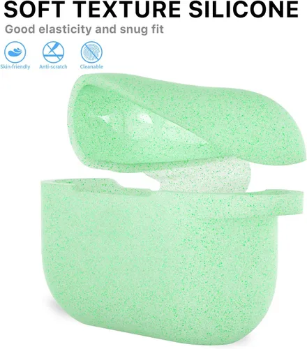 Vista 6 de Funda protectora de silicona con llavero, compatible con Apple AirPods Pro 2, LED frontal visible (verde brillante)
