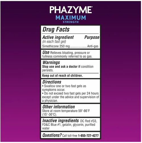 Vista 7 de Phazyme - Alivio máximo para los gases y la hinchazón, 250 mg de simeticona, 12 cápsulas blandas