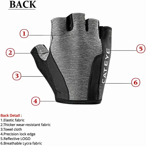 Vista 8 de CATEYE - Guantes de ciclismo clásicos reflectantes de dedo corto