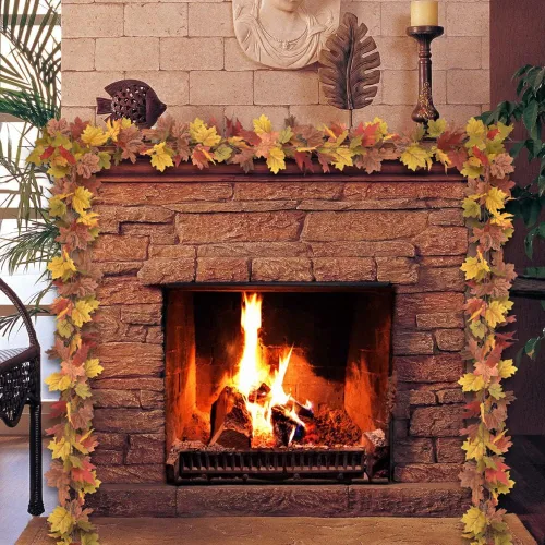 Vista 6 de homEdge Guirnalda artificial de hojas de arce, 2 paquetes de 5.8 pies de guirnalda de vid colgante de otoño para decoración de Acción de Gracias