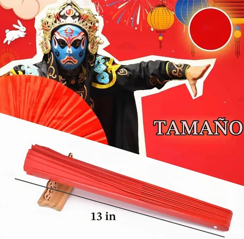 Vista 7 de Abanicos de mano plegables de bambú grandes, color rojo, ventilador KunFu para eventos, bailes, espectáculos, festivales, regalo (todo rojo)