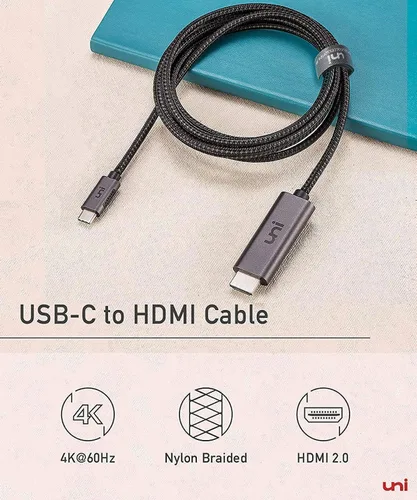 Vista 9 de uni Cable USB C a HDMI de 10 pies 4K a 60 Hz, cable USB tipo C a HDMI de aluminio resistente (compatible con Thunderbolt 3/4) con Samsung S8-S23