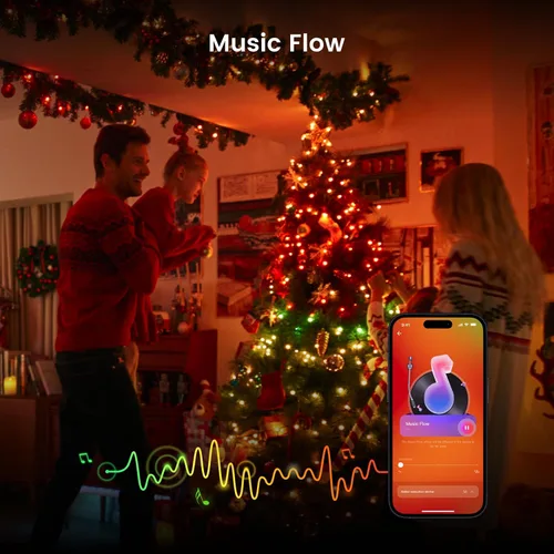 Vista 2 de YEELIGHT Luces de Navidad inteligentes, 200 luces LED de 66 pies que cambian de color con control remoto y conexión Bluetooth, cadena de luces LED