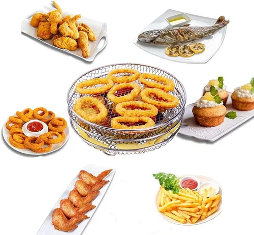 Vista 6 de Fdit 3 estantes para freidora de aire, estantes deshidratadores apilables de 3 capas, acero inoxidable de grado alimenticio, deshidratación