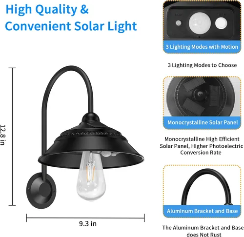 Vista 3 de Luz solar de granero para exteriores con 3 modos de iluminación y apliques de pared con sensor de movimiento, luces rústicas de gallinero, luz