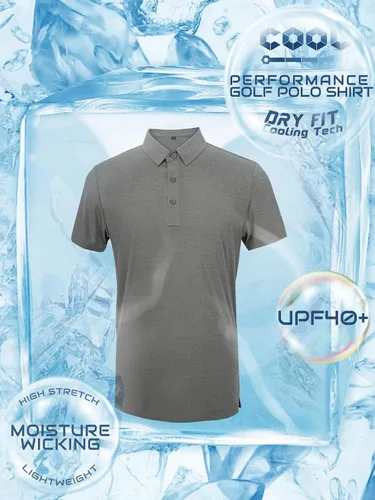 Vista 4 de Camisa de golf Dry Fit para hombre, manga corta, absorbe la humedad, sin costuras, sensación de enfriamiento UPF 40+