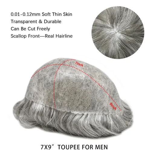 Vista 338 de Toupee para hombre 100% cabello humano real tupé para hombres 0.004 in piel de poliuretano para hombre, sistema de reemplazo de piezas de pelo