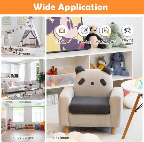Vista 7 de Costzon Sofá para niños, sofá de dibujos animados para niños con marco de madera maciza, cojín grueso, sillón infantil para sala de juegos, jardín
