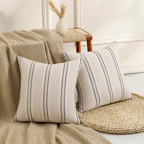 Vista 3 de Hckot Fundas de Almohadas Decorativas 16x16 Juego de 2 Fundas de Almohadas a Rayas de Lino Texturizado Almohadas Decorativas Fundas de Cojines