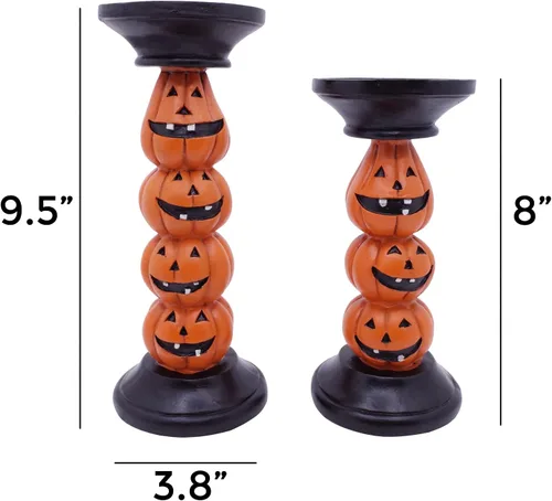 Vista 3 de Etistta Portavelas de calabaza de Halloween para decoración de chimenea, candelabros de poliresina de 9.5 pulgadas de alto para decoraciones, juego