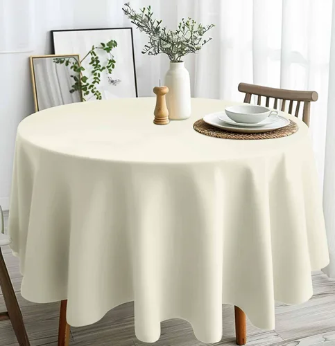Vista 3 de HEIPINIUYE - Paquete de 2 manteles redondos de 84 pulgadas de plástico beige, manteles de mesa impermeables desechables para redondas, ideales