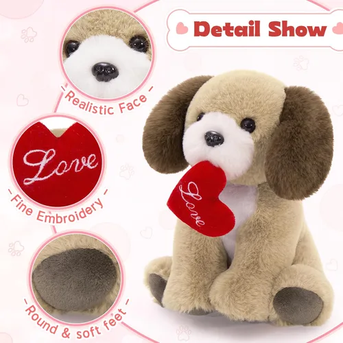Vista 2 de Muiteiur 4 Piezas de Animales de Peluche de Perros, 8 Pulgadas Peluches de Perros a Granel con Corazón, Juguetes de Peluche Suaves de Cachorros