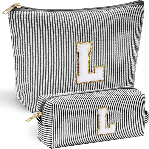 Vista 64 de YOOLIFE Regalos del Día de la Madre para Mujeres, Bolsa de Maquillaje con Iniciales, Bolsa de Maquillaje para Viaje, Bolsa de Maquillaje Negro