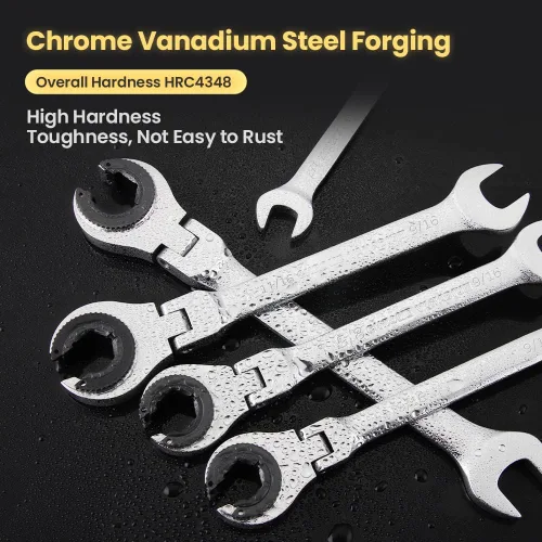 Vista 8 de Llave combinada de trinquete con cabezal flexible abierto, juego de 6 llaves de trinquete SAE con cabezal flexible de 180°, 72 engranajes de acero