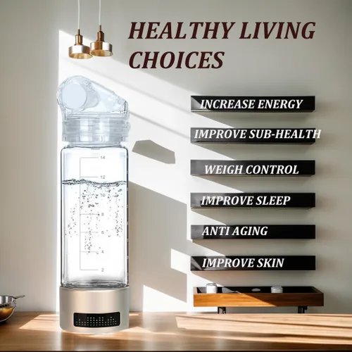 Vista 3 de Generador de botellas de agua de hidrógeno, taza de salud de vidrio portátil, máquina de iones de agua rica en hidrógeno, máquina de agua