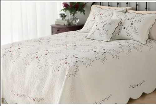 Vista 5 de Colcha acolchada 100% algodón, colcha bordada de lujo Amelia con flores blancas bordadas, idea de regalo para niñas y mujeres (1 edredón Queen)