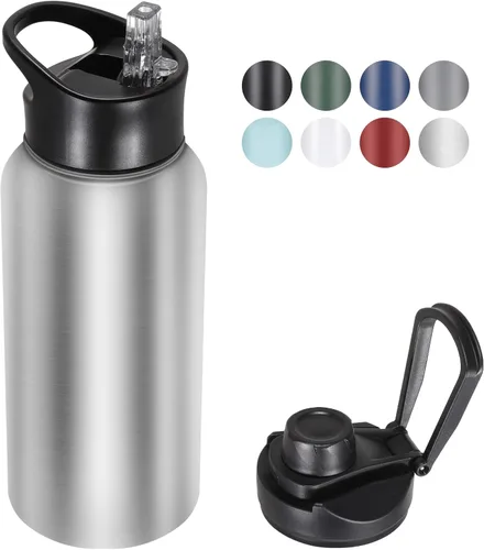 Vista 104 de Botella de agua aislada de 64 onzas con tapas de pajita y boquilla, jarra de agua de acero inoxidable de medio galón con mango de paracord, vacío