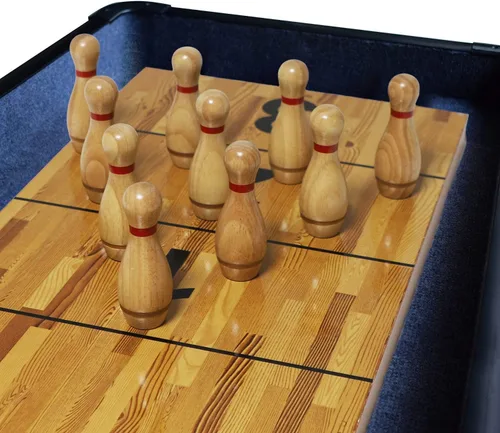 Vista 4 de Juego de alfileres de bolos de tejo con 10 pines de bolos de madera dura de alta calidad, bola de boliche triangular Durabel de resina y bolsa