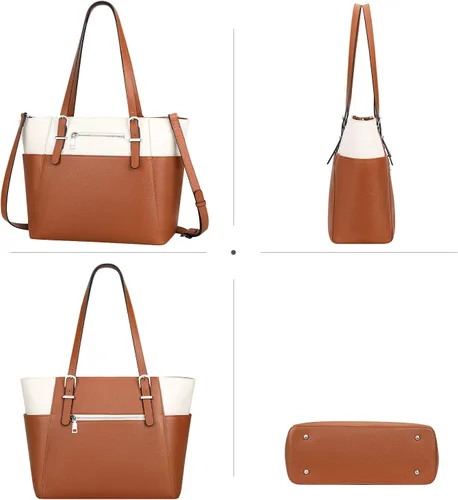 Vista 4 de Over Earth Women Leather Handbags Genuine Leather Tote Shoulder Bag with Multi Pockets