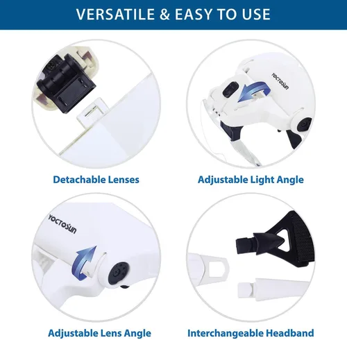 Vista 4 de YOCTOSUN Lupa Montable para Cabeza con 2 LED, Lupa Profesional de Joyero con Soporte de Luz y Diadema Intercambiables