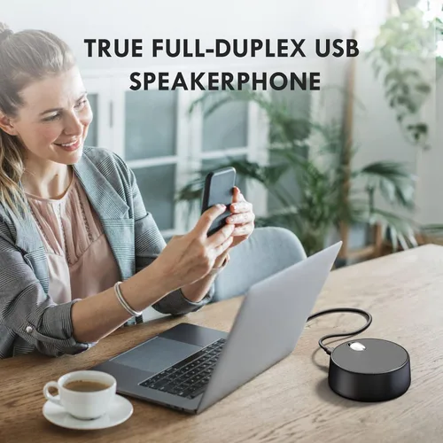 Vista 5 de Altavoces USB para computadora, altavoz de PC con micrófono, 2 modos de sonido Recogida de voz mejorada manos libres, compatible con Zoom
