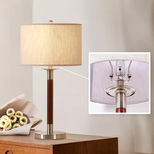 Vista 10 de Lámpara de noche LED para dormitorio, lámpara de escritorio moderna con interruptor regulable y bombilla, lámpara de mesa de madera para mesita