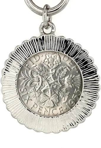 Vista 3 de American Coin Treasures Lucky British Sixpence and Rose - Collar con colgante de palanca en tono plateado, Base de metal, No es una piedra preciosa