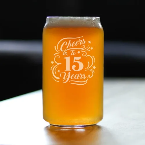 Vista 3 de Regalos personalizados de vidrio con texto en inglés «Cheers to 15 Years» para mujeres y hombres, decoración de fiesta de 15 aniversario, vasos