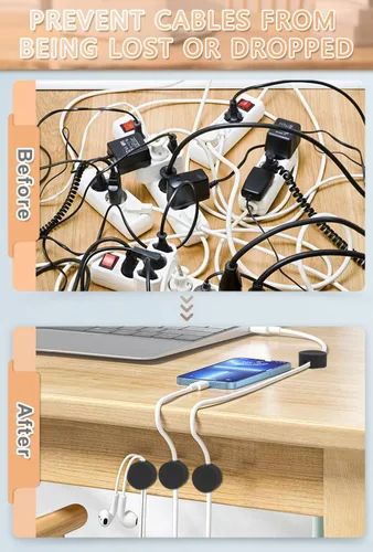 Vista 4 de Maveek Soporte magnético para cables, 5 unidades, clips de cable fuertes, placa de metal, organizadores de alambre adhesivo para mesita de noche
