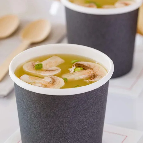 Vista 3 de Restaurantware - Bio Tek - Vasos de sopa desechables de 12 onzas, 200 tazas de sopa de papel para microondas - Las tapas ventiladas se venden por